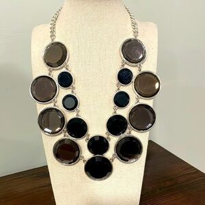 Vintage Black and Smokey Grey silver toned statement necklace